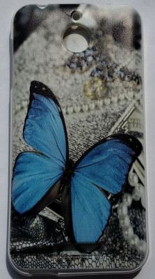 Силиконови гърбове Силиконови гърбове за HTC Силиконов гръб ТПУ  за HTC DESIRE 510 сив със синя пеперуда